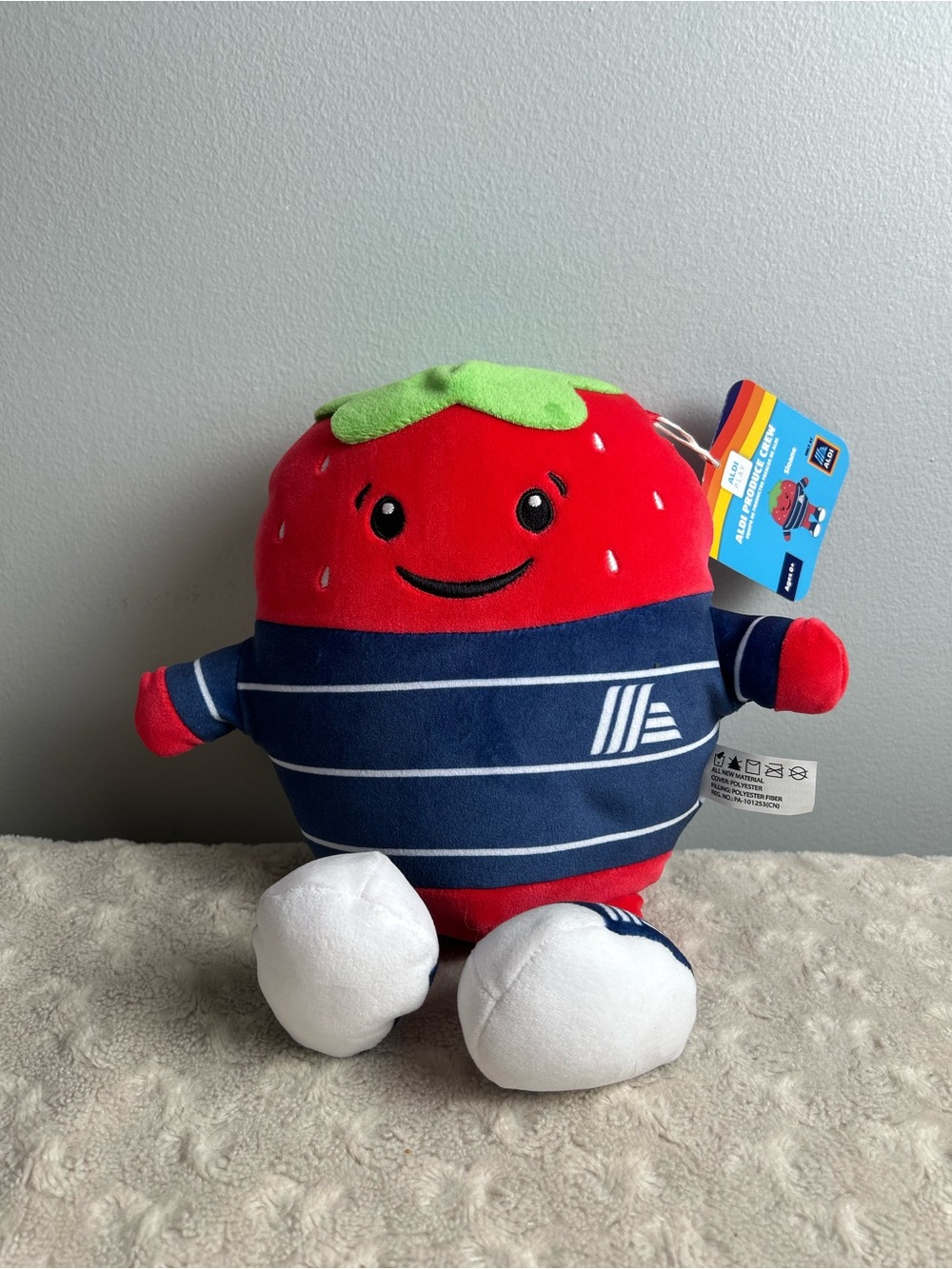 Aldi Produce Crew Sloane Strawberry Plush Stuffed Animal Toy Red Blue Green